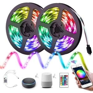 LED Light Strip 65.6ft(20M) WiFi Wireless Smart Phone Controlled Led Strip Light with DC24V Power Supply 600leds RGB 5050 LED Strip Lights with Remote Compatible with Alexa Echo