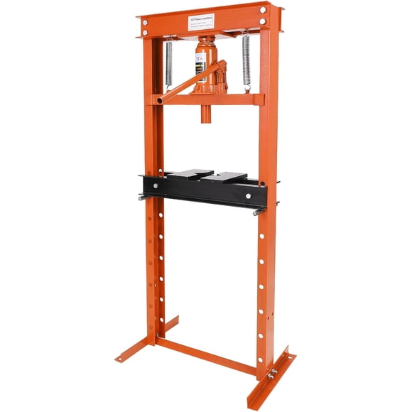 12 Ton Hydraulic Shop Press, H-Frame, 8-Hold Adjustable Height, with Movable Plates and Dust Cover, for Garage or Professional Users, Orange