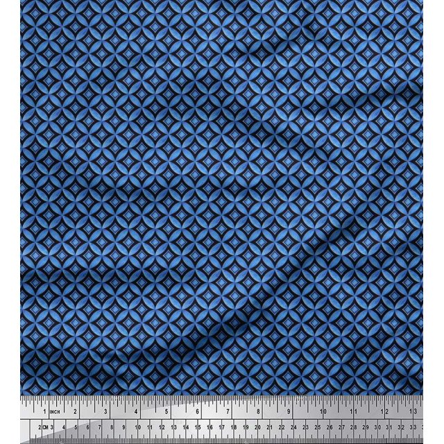 Soimoi Velvet Fabric Circle & Curve Diamond Geometric Printed Craft Fabric by the Yard 58 Inch Wide