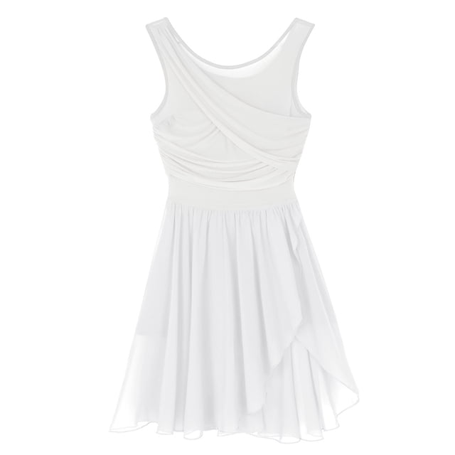 Miaeowve Robe de Danse en Chiffon pour Femmes, Superposition de Justaucorps, Robe Courte, Vêtements de Danse Lyrique, Blanc G