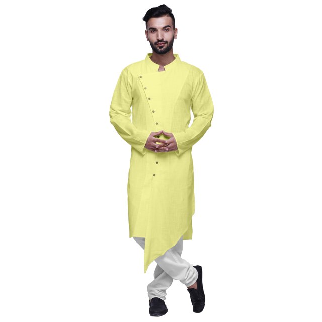 Atasi Cotton Satin Angrakha Style Long SleeveKurtaFor Men Solid DesignerKurta