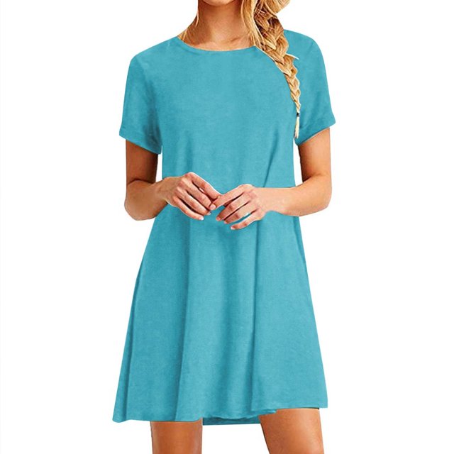 Penkiiy Robe d'Été pour Femme 2024 Plage Décontractée Sans Manches Couleur Unie Débardeur Ample Robe Soleil avec Poche TG Bleu