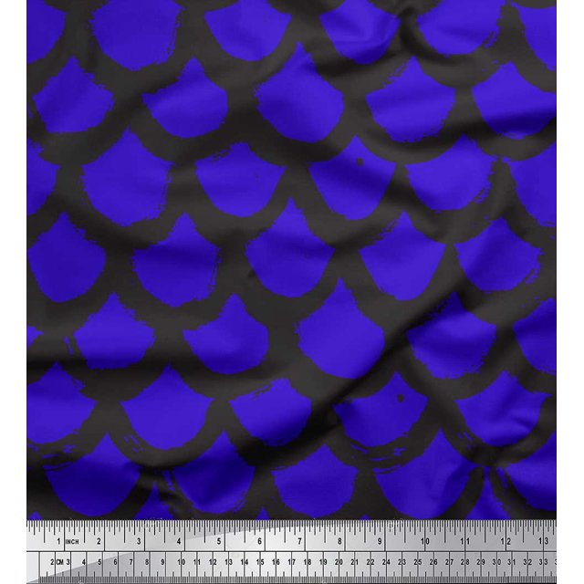 Soimoi Blue Poly Georgette Fabric Fish Animal Skin Printed Fabric 1 Yard 52 Inch Wide