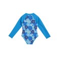thumbnail image 4 of Kids Girls One Piece Long Sleeves Palm Trees Printed Swimsuit UV Protection Rash Guard Blue Flower 16, 4 of 7