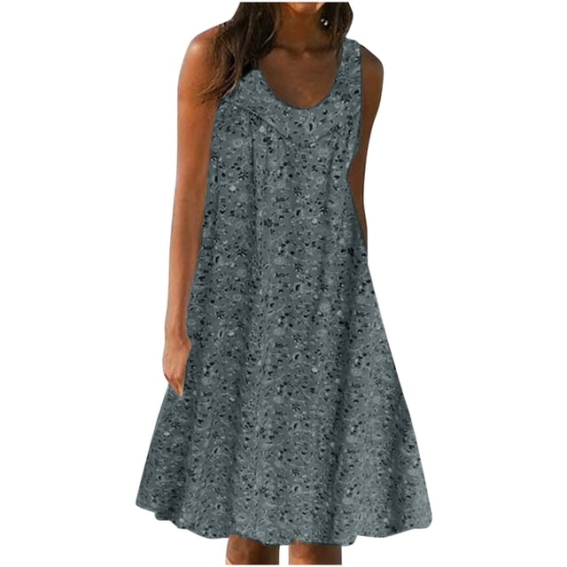 Mrat Robe Courte à Imprimé Floral pour Femmes, Tenue d'Intérieur, Col Rond, Sans Manches, Grande Taille, Robe de Nuit, Robes de Printemps pour Femmes P-108 Gris 3TG