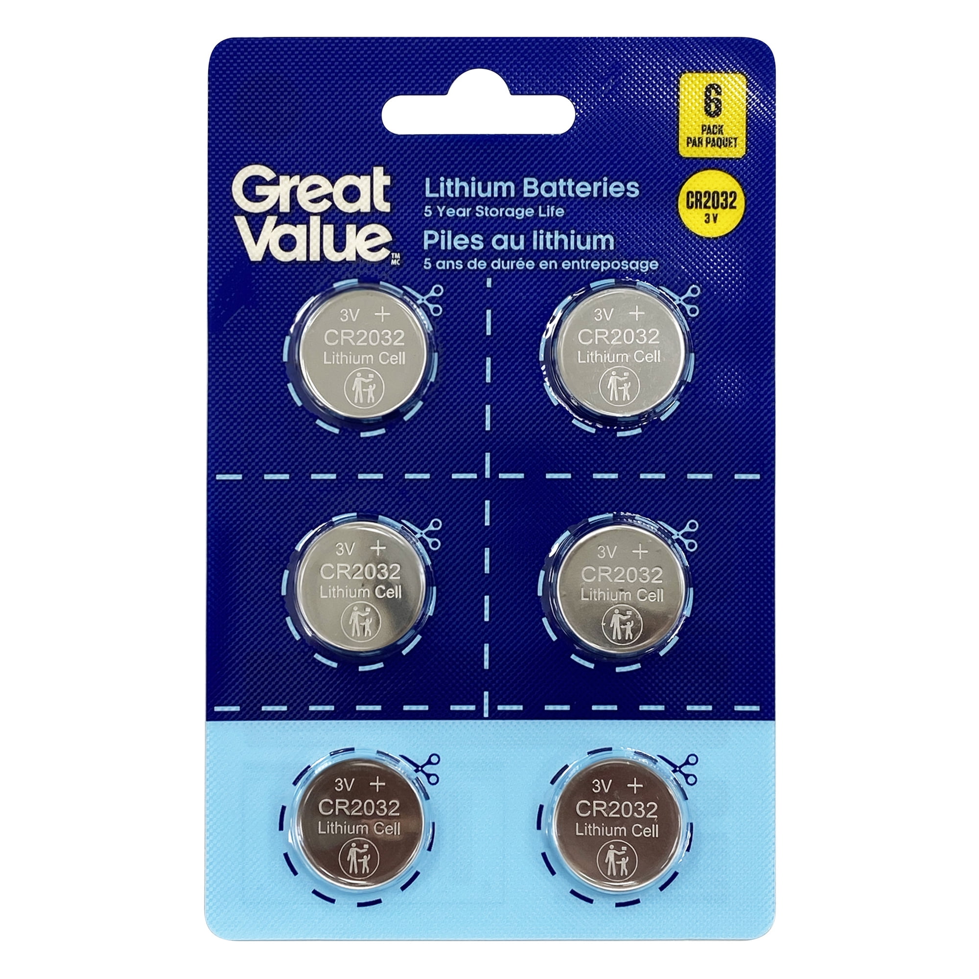 Great Value CR2032/3 V Lithium Batteries 6 Pack