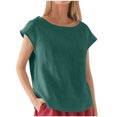 thumbnail image 1 of Penkiiy Blouse en Lin pour Femme à Manches Courtes, Col Ras du Cou, Hauts d'Été Décontractés, Coupe Ample, m Vert, 1 of 6