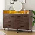 thumbnail image 1 of Commode en Bois à DEL avec Station de Recharge, Commode à 8 Tiroirs, 3 Prises, 2 Ports USB, Synchronisation Musicale, Lumières RVB pour Chambre, Brun Foncé, 1 of 9