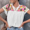 thumbnail image 4 of Chemise Décontractée à Manches Courtes pour Femmes, Blouse Brodée Vintage Col Rond pour Travail pour Bureau pour Magasinage, 4 of 5