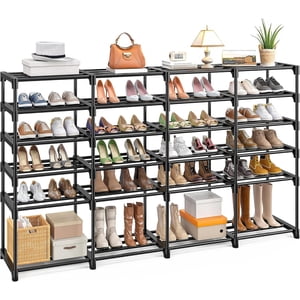 Exenoray 4-Column 6-Tier Raquette de chaussures, organisateur de rangement de chaussures en plastique de grande capacité pour entrée, placard & Chambre à coucher, 67.1"" L x 12"" P x 41.9"" H, Noir