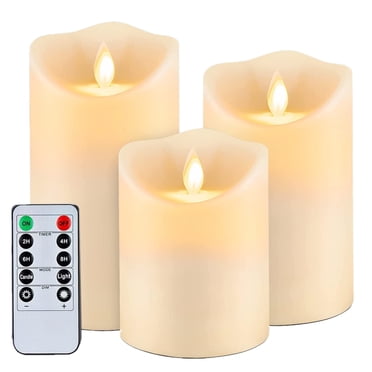 TETOU 3 Pcs Bougies Sans Flamme à DEL Bougies à Piles Fausses Bougies Piliers en Plastique avec Télécommande Ivoire Blanc