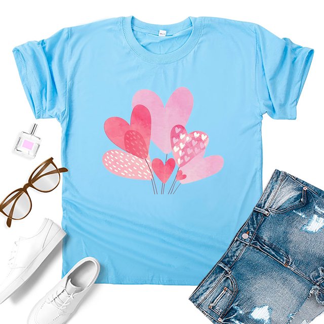 Pisexur Valentines Day T-shirt Top T-shirt à Manches Courtes Imprimé Amour pour la Saint-Valentin pour Femmes