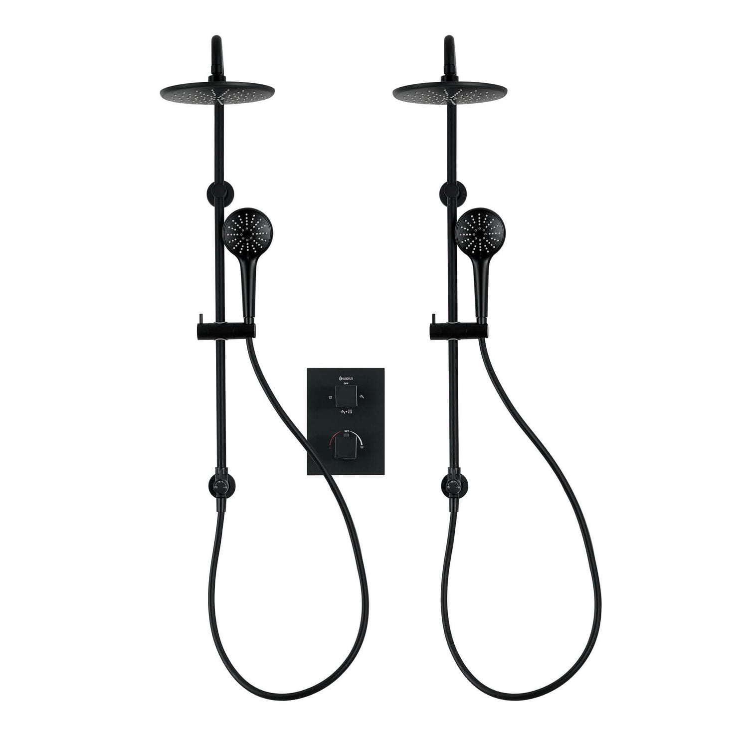 Valve thermostatique carrée 3 fonctions, 2 Systèmes de barre de douche réglable, fini noir