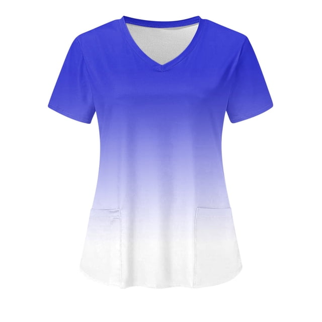EGNMCR Tuniques Médicales pour Femmes Mode pour Femmes Manches Courtes Col en V Hauts Uniforme de Travail Imprimé Blouse à Poche Hauts Cadeaux pour Femmes