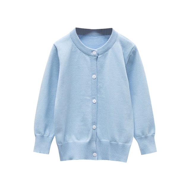 Tranfacy Long Sleeve Shirts for Girls, Fall Tops, Kids Solid Color Fleece Knitted Cardigan Long Sleeve Round Neck Sweater Button Shirts