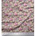 thumbnail image 1 of Soimoi Modal Satin Tissu Feuilles & Rose Imprimé Floral 1 Yard 42 Inch Wide, 1 of 3