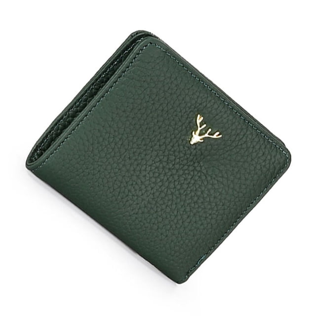 mmirethe Women Short Mini Wallet Chic Deer Button Purse Solid Color Soft Leather Handbag Cash Photo Card Holder Large Capacity Green