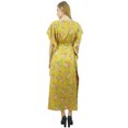 thumbnail image 3 of Bimba Robe Longue Maxi en Satin à Cordon, Kimono Kaftan Floral Jaune pour Femme - 8, 3 of 9