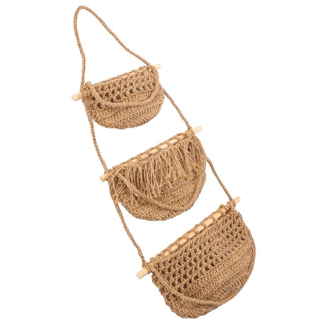 COOPHYA 1Set Hanging Fruit Hammock For Kitchen With Elegant Wooden And Cotton Design
