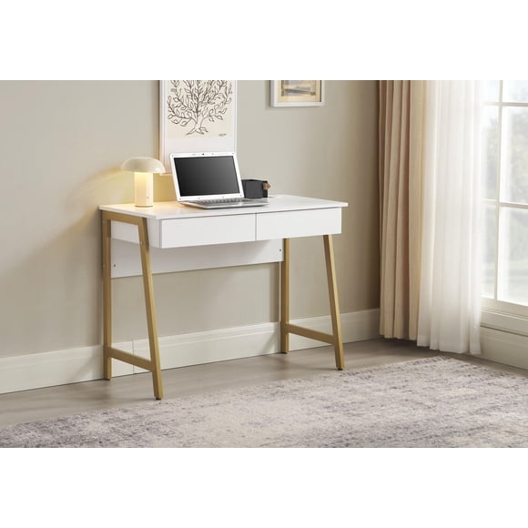 Mainstays 2 Drawers Computer Desk with USB Charger for Teen Adult, 39.4' Study Writing Table, White Finish.