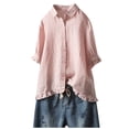 thumbnail image 2 of BVOFAR Women's Cotton Linen Button Down Shirts Summer Solid Color Blouses Trendy Casual 3/4 Sleeve Tops Ruffle Hem Plus Size T-Shirts, 2 of 6