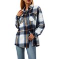 thumbnail image 3 of Women Plaid Flannel Shirt Jacket Button Down Lapel Long Sleeve Shacket Cardigan Coats Fall Spring Clothes, 3 of 7