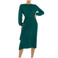 thumbnail image 1 of Birdeem Mode Femmes Confortable Décontractée Plissée Version Mi-Longue Robe Chandail Couleur Unie Ceinture Manches Longues Col Rond Robe Longueur Genou, 1 of 1