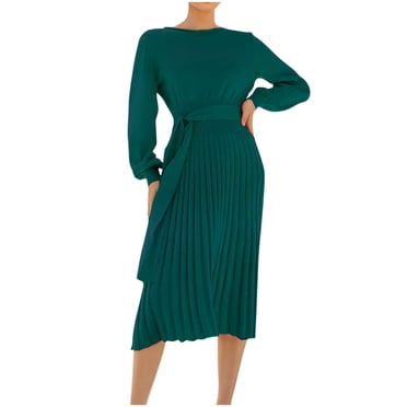 Birdeem Mode Femmes Confortable Décontractée Plissée Version Mi-Longue Robe Chandail Couleur Unie Ceinture Manches Longues Col Rond Robe Longueur Genou