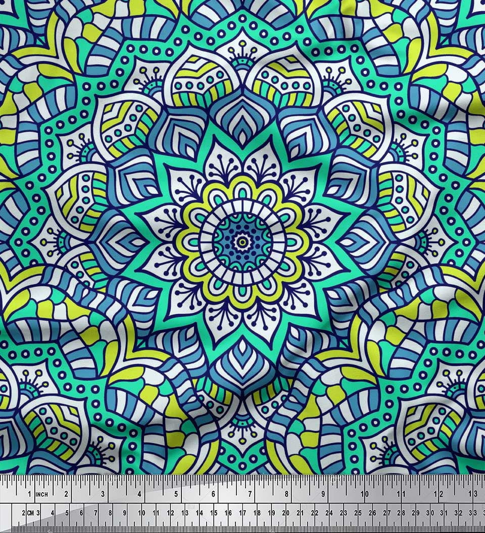 Soimoi Silk Fabric Mandala Kaleidoscope Decor Fabric Printed Yard 42 Inch Wide