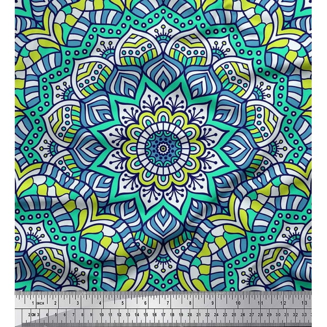 Soimoi Poly Georgette Fabric Mandala Kaleidoscope Print Fabric by The Yard 42 Inch Wide