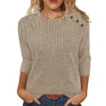 thumbnail image 1 of Pincandy Womens Sweaters Fall Fashion 3/4 Length Sleeve Tops Crew Neck Button Shirts Casual Pullover Cute Winter Clothes, 1 of 5