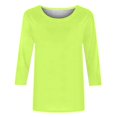 thumbnail image 5 of CHUANK T-Shirt Ajusté à Col Rond Mignon pour Femmes, Décontracté, Mi-Long, Manches 3/4, Blouse Extensible, Basique, Uni, Hauts, 5 of 5