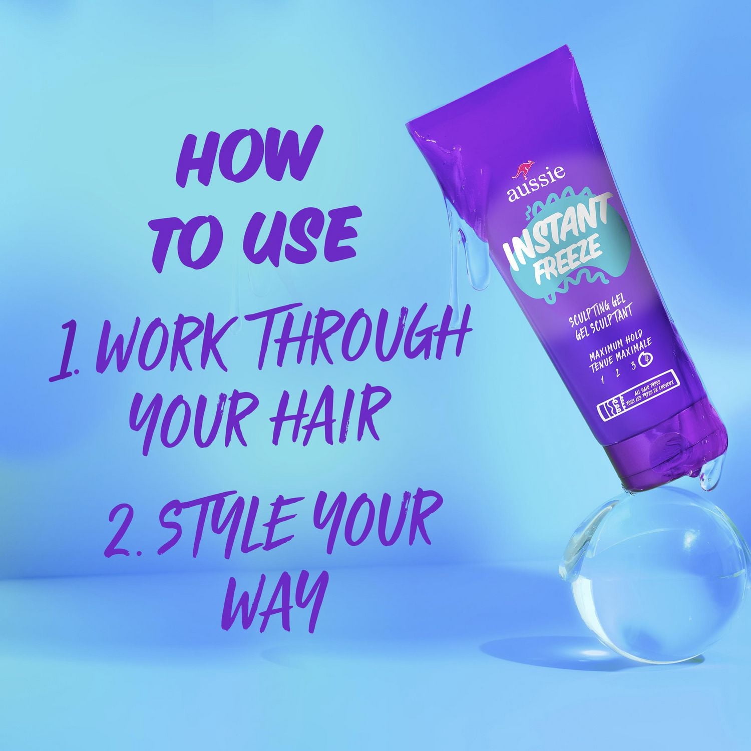 Aussie Instant Freeze Sculpting Gel for Curly Hair, Straight Hair, and Wavy Hair