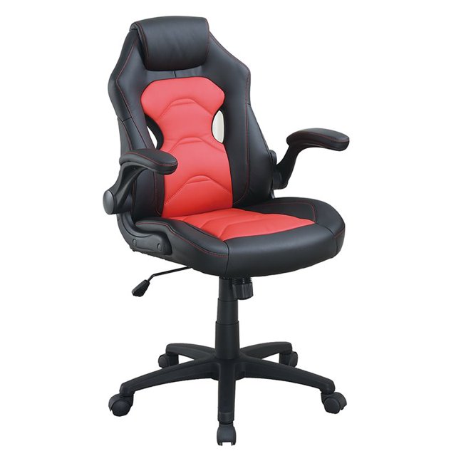 Poundex Chaise de Bureau en Faux Cuir Noir et Rouge
