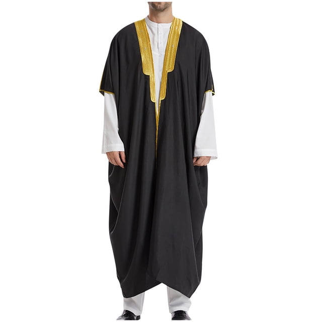 Pisexur Costume Renaissance pour Homme Robe Musulmane Robe Arabe Mi-Longue Style Long Manches Longues Brodé Col Montant Poche Longue Chemise Mode Décontractée Robe Costume Médiéval