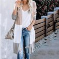 thumbnail image 1 of Cropped Cardigan Ladies Paneled Contrast Striped Pocket Cardigan Long Jacket on Clearance, 1 of 7