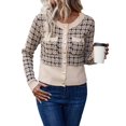thumbnail image 3 of Femmes - Blazer à Carreaux Chic Décontracté Cardigan à Boutons devant Col Ras du Cou Manches Longues Vestes en Tricot Texturé Abricot m, 3 of 9