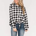 thumbnail image 4 of Women Fall Loose Plaid Tied Knot Long Sleeve Cardigan Shirt, 4 of 8