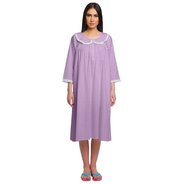 Moomaya Robe de Nuit Longue Jusqu'au Genou à Patte de Boutonnage pour Femmes, Imprimée