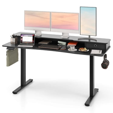 Costway 63" x 24" Electric Standing Desk with 2 Drawers Monitor Stand Storage Shelf Black