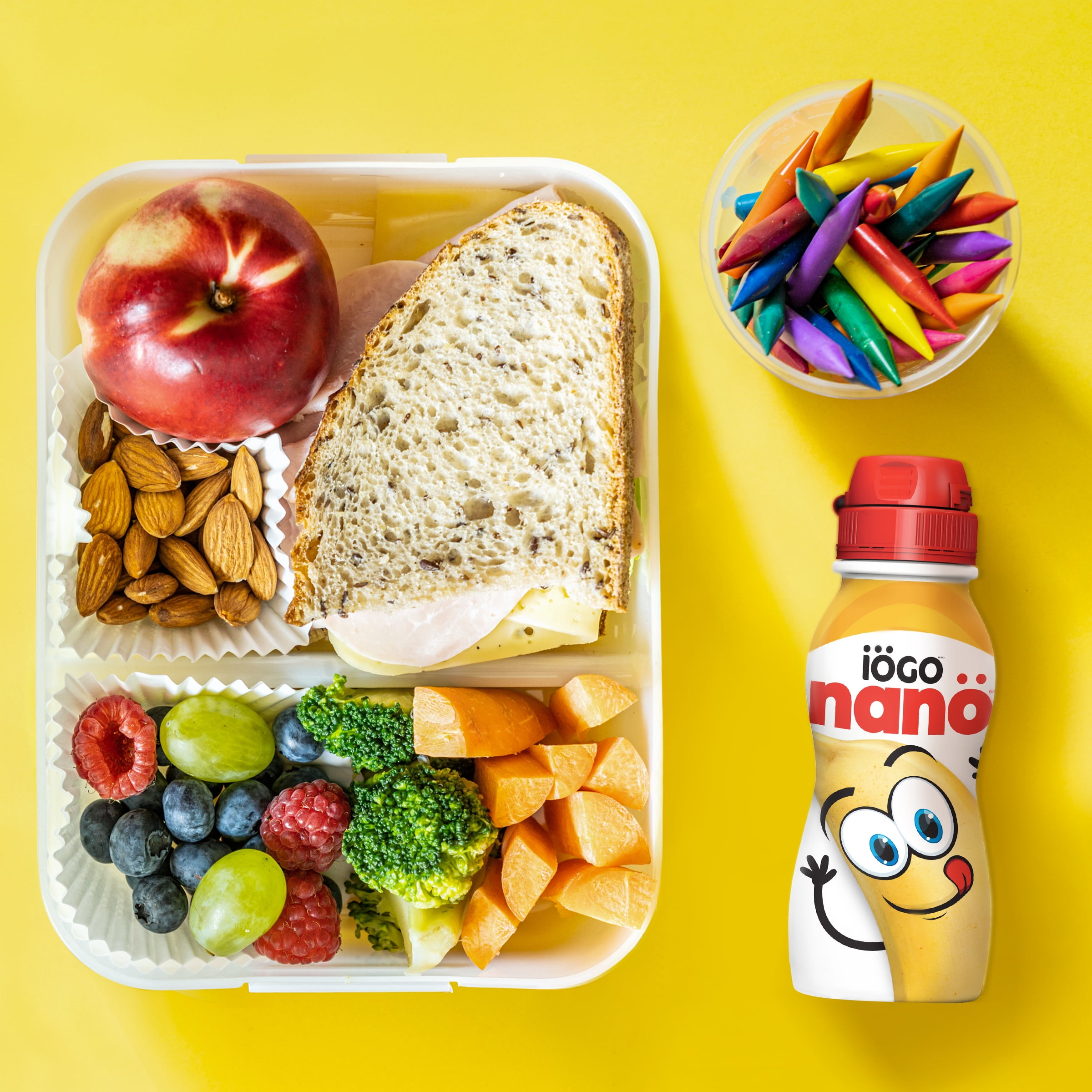 iÖGO nanö Bouteille de yogourt à boire 93 ml, Banane, 1 %, Boisson au yogourt, paquet de 6