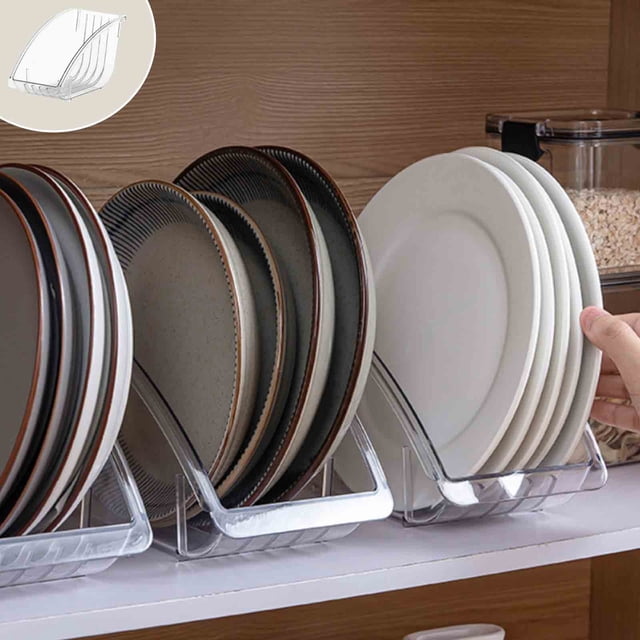 Transparent PET Kitchen Organizer Tray | Layered Storage Rack for Dishes & Lids, Countertop & Cabinet Use | Space-Saving, Sturdy, 9.8 x 5.5 x 4.7 in, Clear, Easy-Access Handle