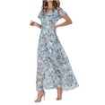 thumbnail image 2 of LOVZFMLL Robe Courte Imprimée Aguichant et Décontractée pour Femme, Manches Courtes, Col en V, Longueur Genou, Bleu Clair, Taille 3TG,, 2 of 7