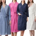 thumbnail image 2 of thinsony Women Water Absorption Bath Robe Solid Waffle Bathrobe Spa Home Dress Nightgown, 2 of 5