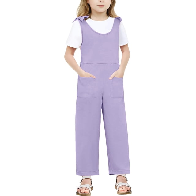 MIASHUI Girl's Jumpsuits Summer Sleeveless Overalls Kids Round Neck Long Pants Rompers,Purple,9-10 Years