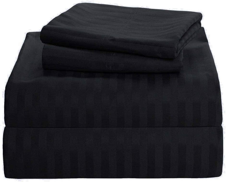 1100 Thread Count 100% Egyptian Cotton 3-Piece Fitted Sheet ( 1 Fitted Sheet + 2 Pillow Covers) 27 Inches Deep Pocket Size Stripe Pattern