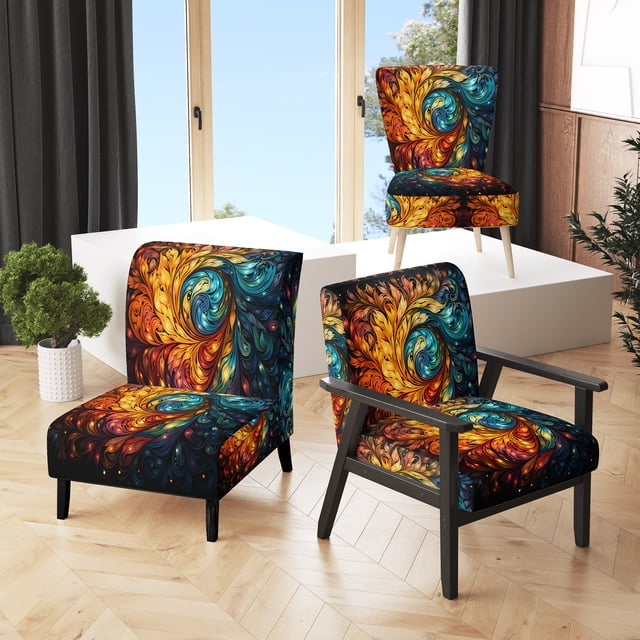 Designart "Mystic Rangoli Colorful Indian Artistry III" Multi-Color Indian Upholstered Accent Chair - Global Arm Chair For Living Room