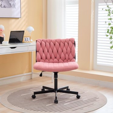 Chaise de Bureau à Domicile avec Roulettes, Siège Grand à Motif Croisé, Chaise Pivotante Sans Accoudoirs pour Coiffeuse, Chaise de Travail Moderne pour s'Asseoir en Tailleur pour Ordinateur, Bureau à Domicile et Étude
