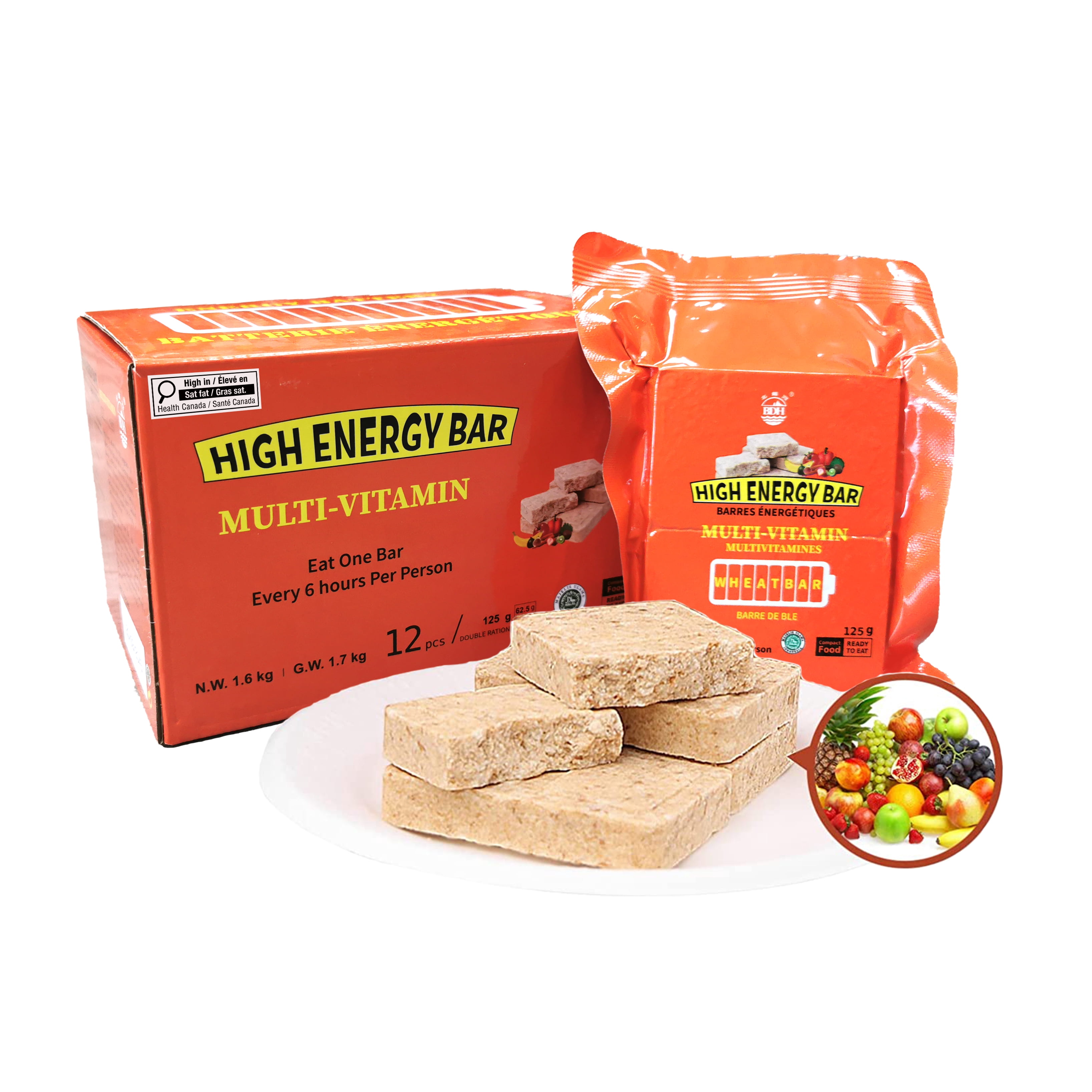 BDH High Energy Bar Mixed Fruit Flavor 7400 Calories | 1.5kg/12bags MRE Survival Emergency Food Ration Compressed High Energy Biscuits Long shelf-life Compact Packaging