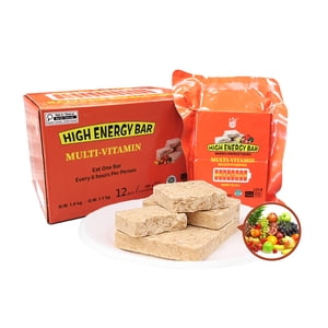 BDH Barre d'énergie à saveur de fruits mélangée 7400 Calories : 1,5 kg / 12 sacs MRE Survie Ration alimentaire d'urgence Comprimée Biscuits haute énergie Longue durée de conservation Emballage compact